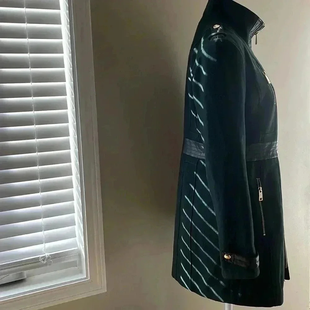 [S]  Miss Sixty Women's Zip Front Wool Blend Green Military Pea Coat - Picture 7 of 12